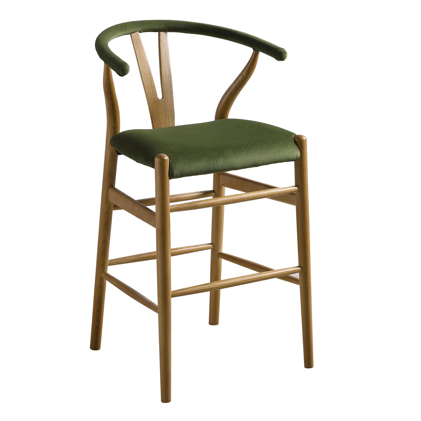 Hansel Upholstered Counter Stool, Moss Green Velvet and Light Walnut Frame