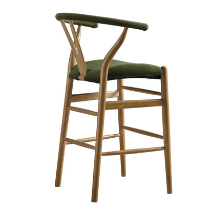 Hansel Upholstered Counter Stool, Moss Green Velvet and Light Walnut Frame