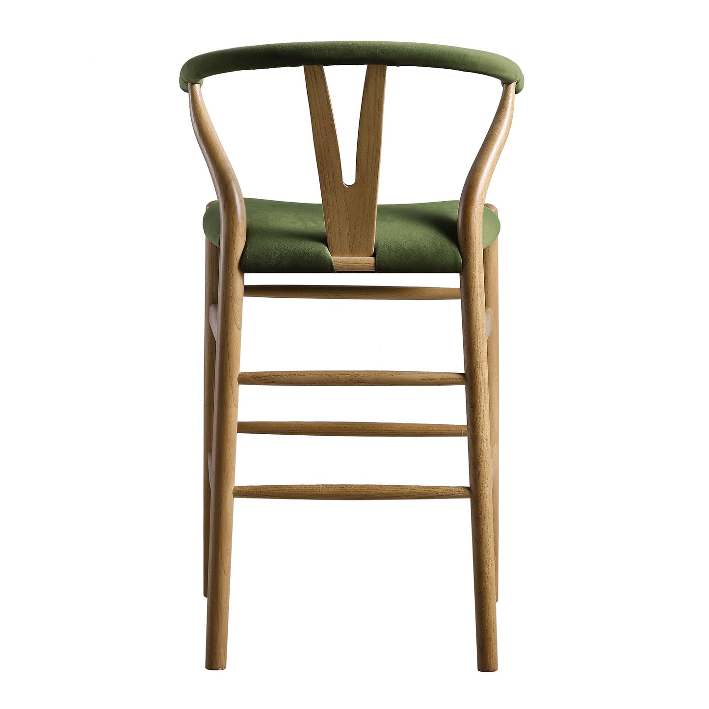 Hansel Upholstered Counter Stool, Moss Green Velvet and Light Walnut Frame