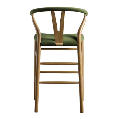 Hansel Upholstered Counter Stool, Moss Green Velvet and Light Walnut Frame