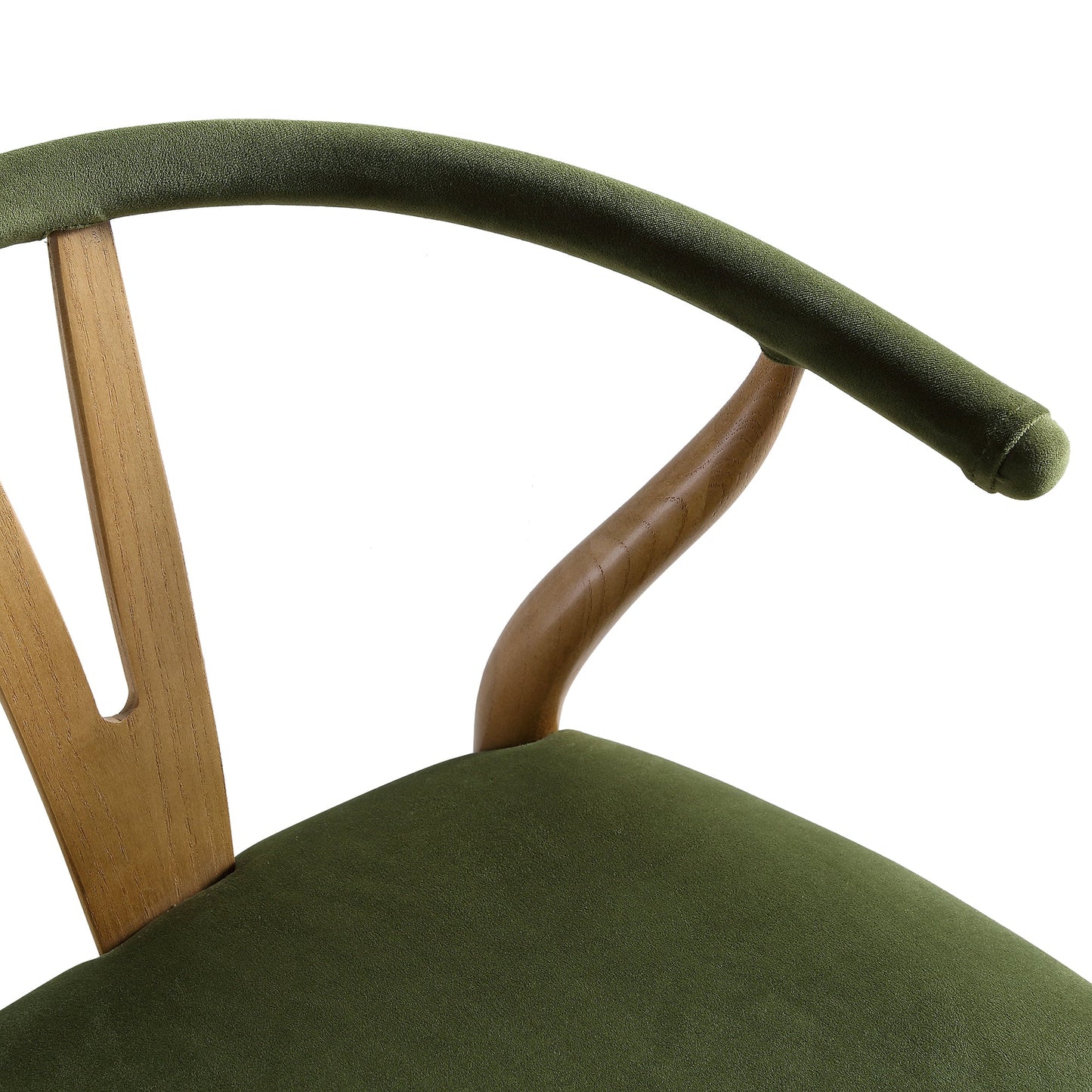 Hansel Upholstered Counter Stool, Moss Green Velvet and Light Walnut Frame