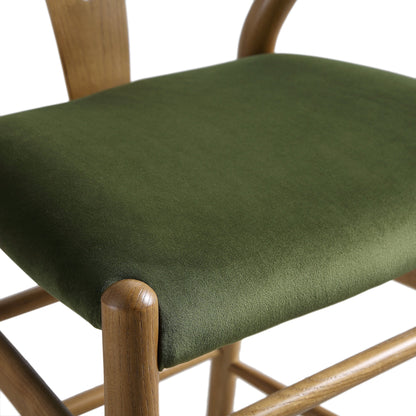 Hansel Upholstered Counter Stool, Moss Green Velvet and Light Walnut Frame
