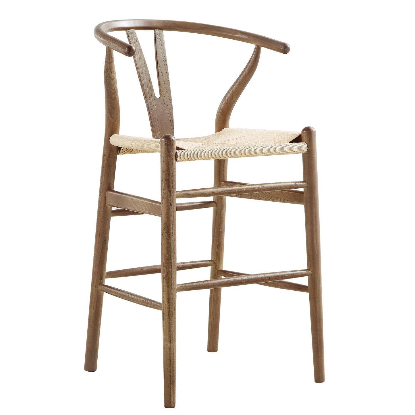 Hansel Wooden Natural Weave Counter Stool, Light Walnut Colour Frame