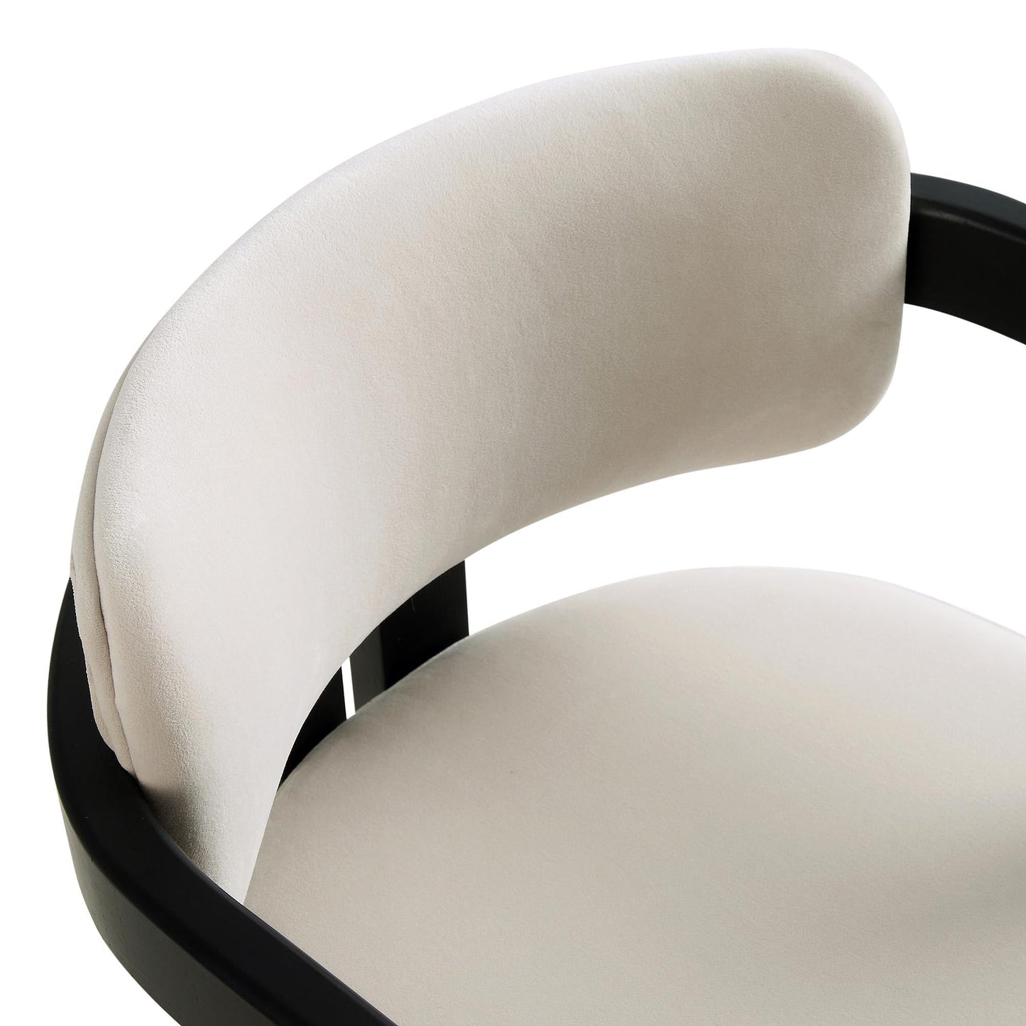 Stanford Curved Oak Frame Upholstered Chair, Champagne Velvet Black Frame