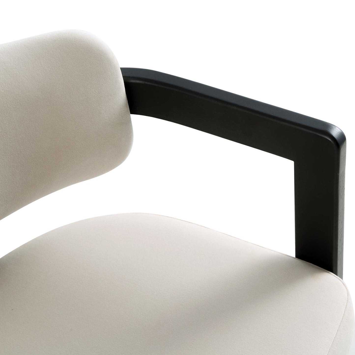 Stanford Curved Oak Frame Upholstered Chair, Champagne Velvet Black Frame