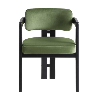 Stanford Curved Oak Frame Upholstered Chair, Moss Green Velvet Black Frame