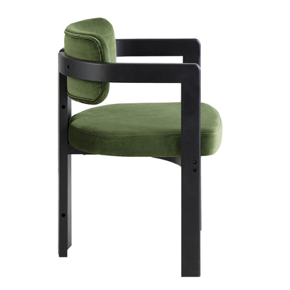 Stanford Curved Oak Frame Upholstered Chair, Moss Green Velvet Black Frame