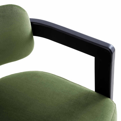 Stanford Curved Oak Frame Upholstered Chair, Moss Green Velvet Black Frame