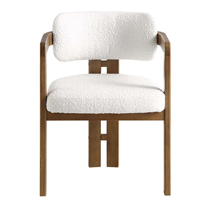 Stanford Curved Oak Frame Upholstered Chair, White Boucle Light Walnut Frame