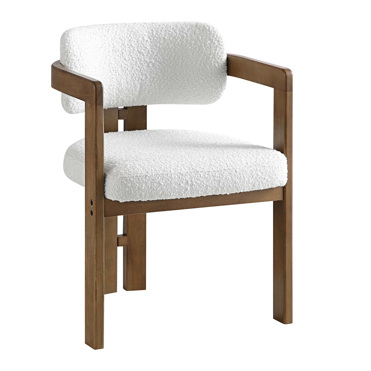 Stanford Curved Oak Frame Upholstered Chair, White Boucle Light Walnut Frame