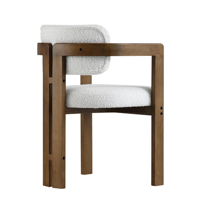 Stanford Curved Oak Frame Upholstered Chair, White Boucle Light Walnut Frame