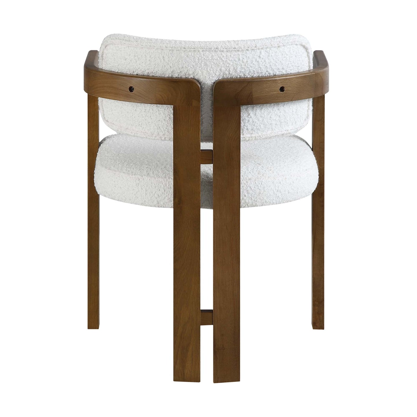 Stanford Curved Oak Frame Upholstered Chair, White Boucle Light Walnut Frame