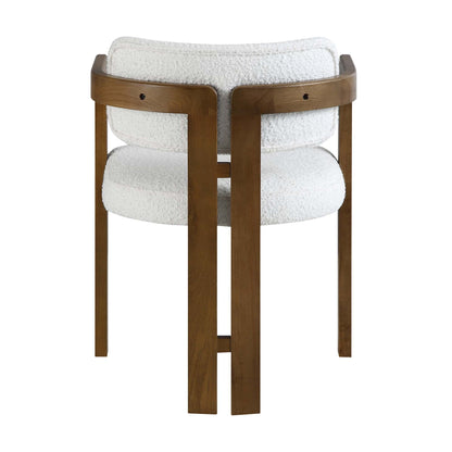 Stanford Curved Oak Frame Upholstered Chair, White Boucle Light Walnut Frame