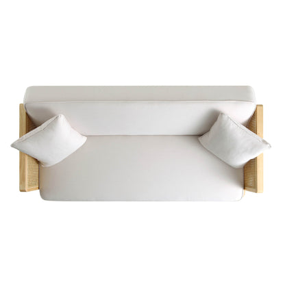 Pienza Cane Sofa Bed, Beige Woven Fabric with Natural Solid Oak Frame