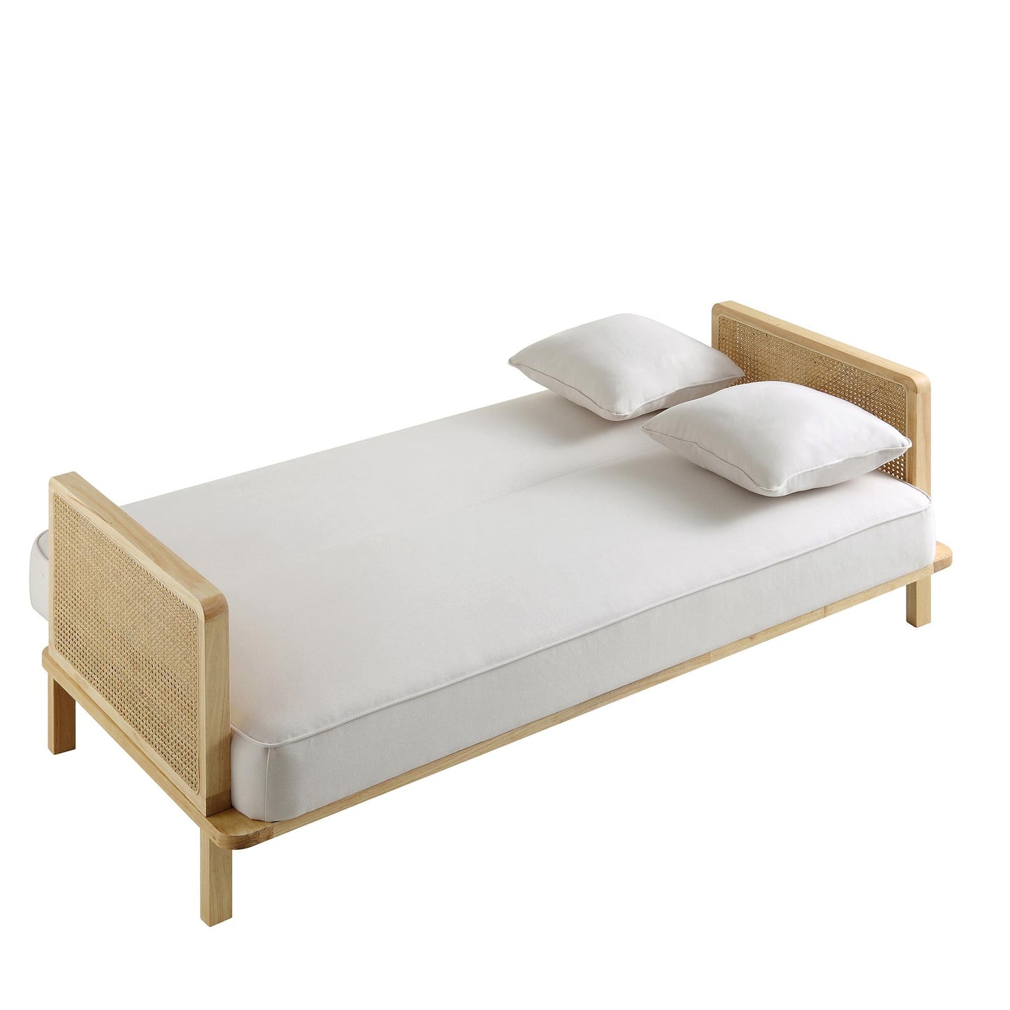 Pienza Cane Sofa Bed, Beige Woven Fabric with Natural Solid Oak Frame