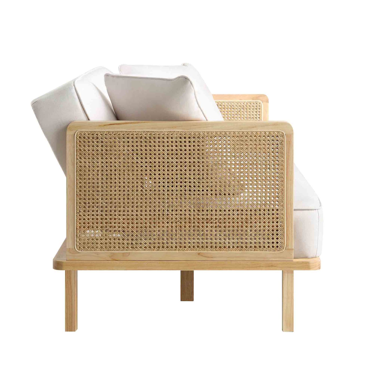 Pienza Cane Sofa Bed, Beige Woven Fabric with Natural Solid Oak Frame