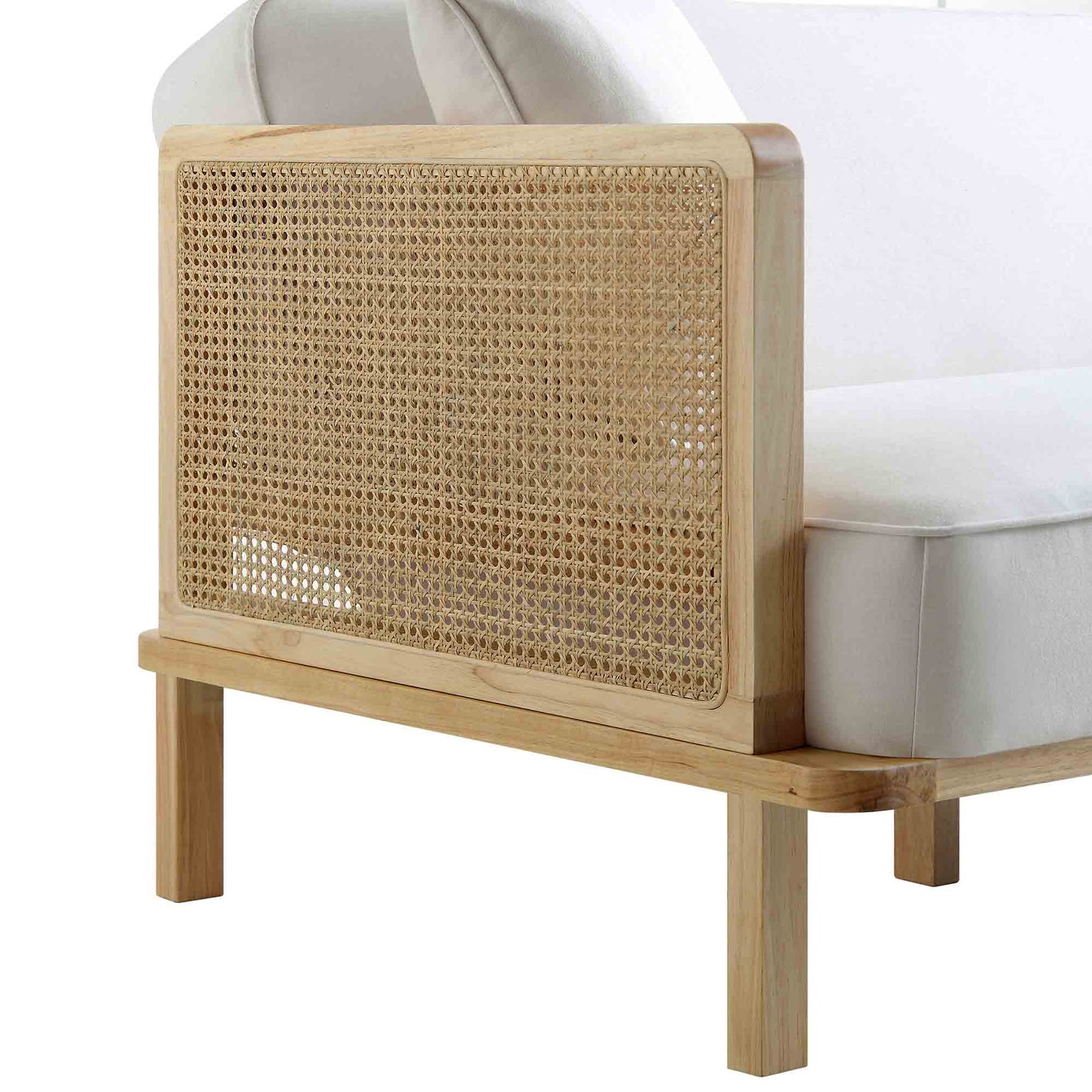 Pienza Cane Sofa Bed, Beige Woven Fabric with Natural Solid Oak Frame