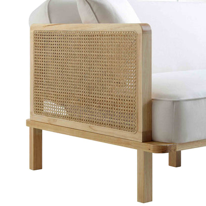 Pienza Cane Sofa Bed, Beige Woven Fabric with Natural Solid Oak Frame