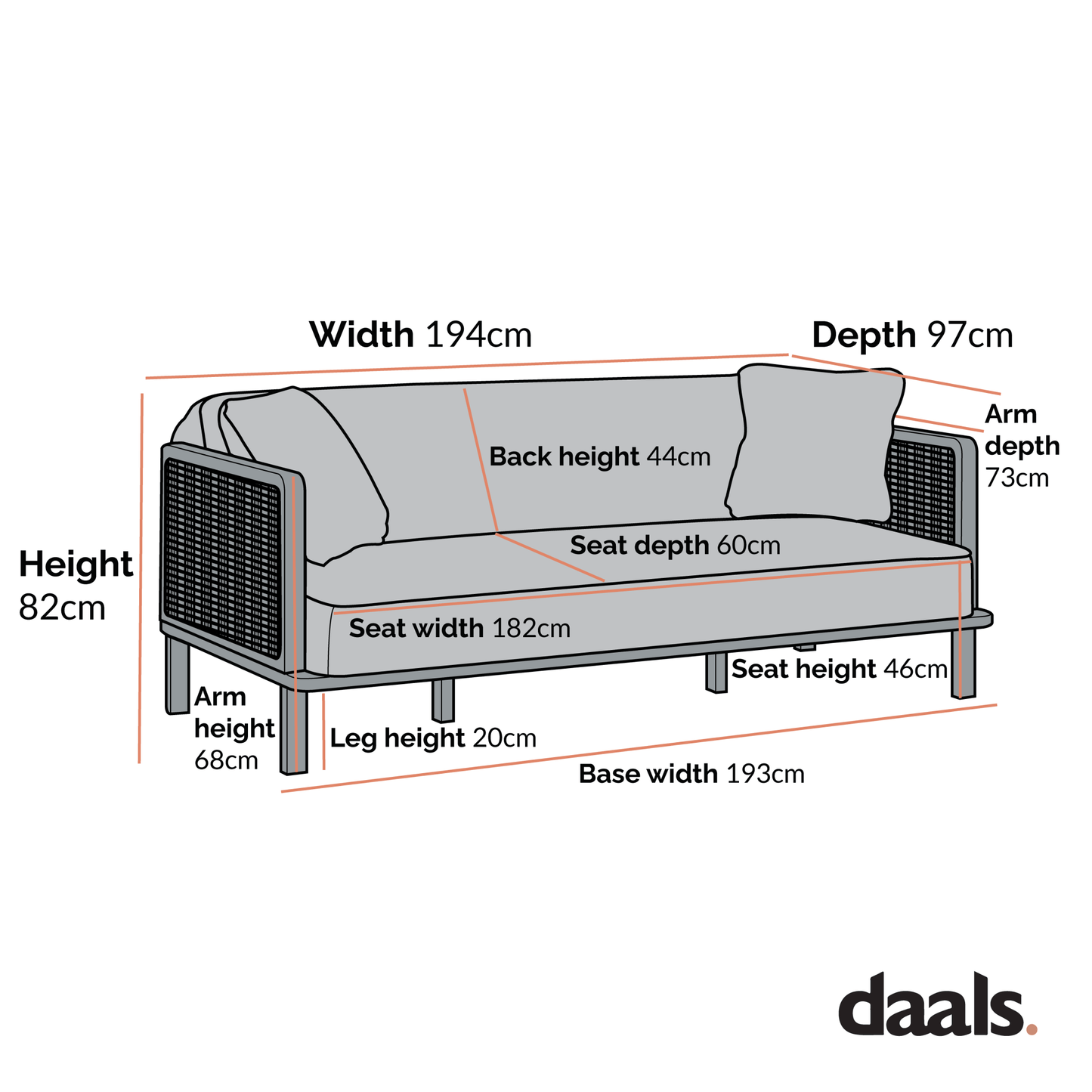 Pienza Cane Sofa Bed, Taupe Velvet with Black Solid Wood Frame