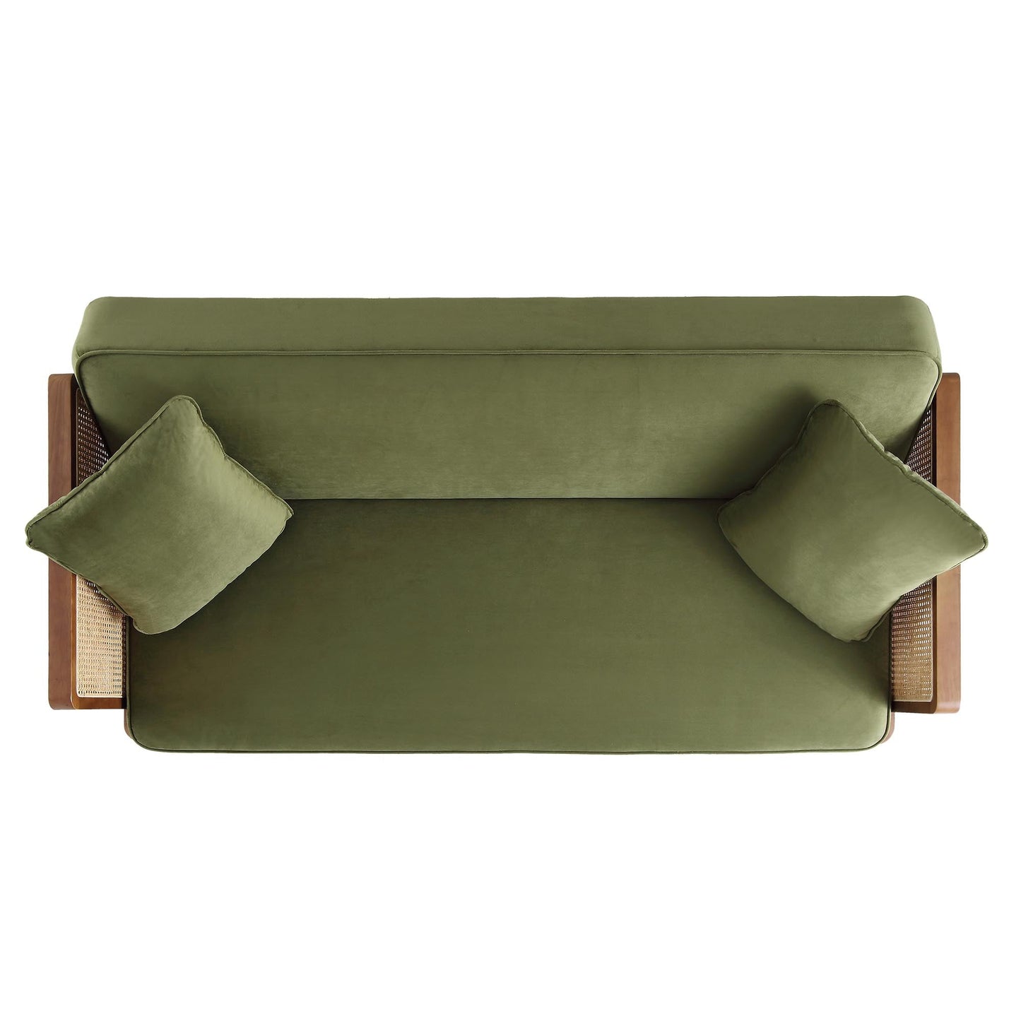 Pienza Cane Sofa Bed, Moss Green Velvet with Walnut Frame