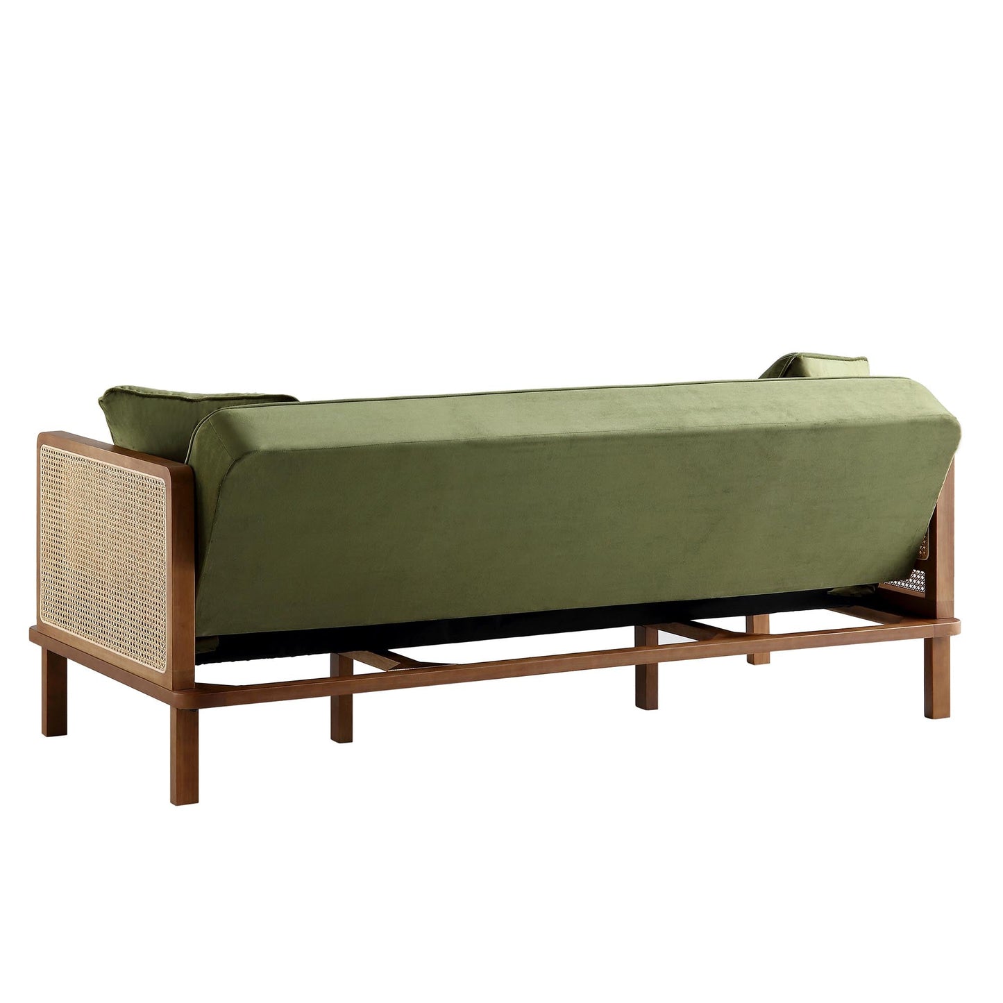 Pienza Cane Sofa Bed, Moss Green Velvet with Walnut Frame
