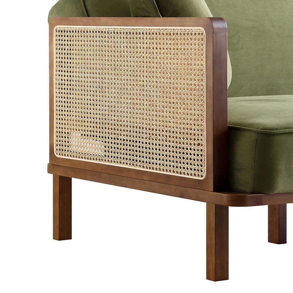 Pienza Cane Sofa Bed, Moss Green Velvet with Walnut Frame