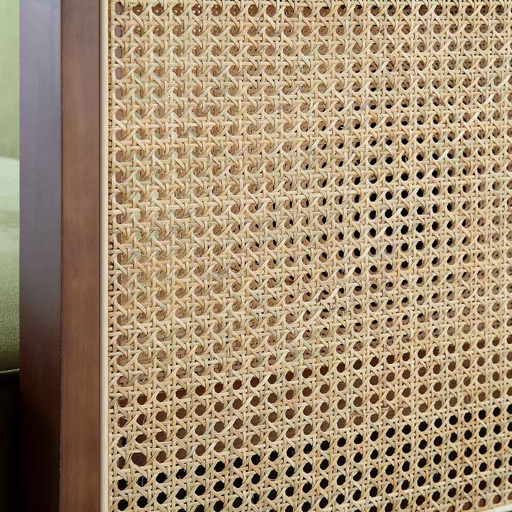 Pienza Cane Sofa Bed, Moss Green Velvet with Walnut Frame