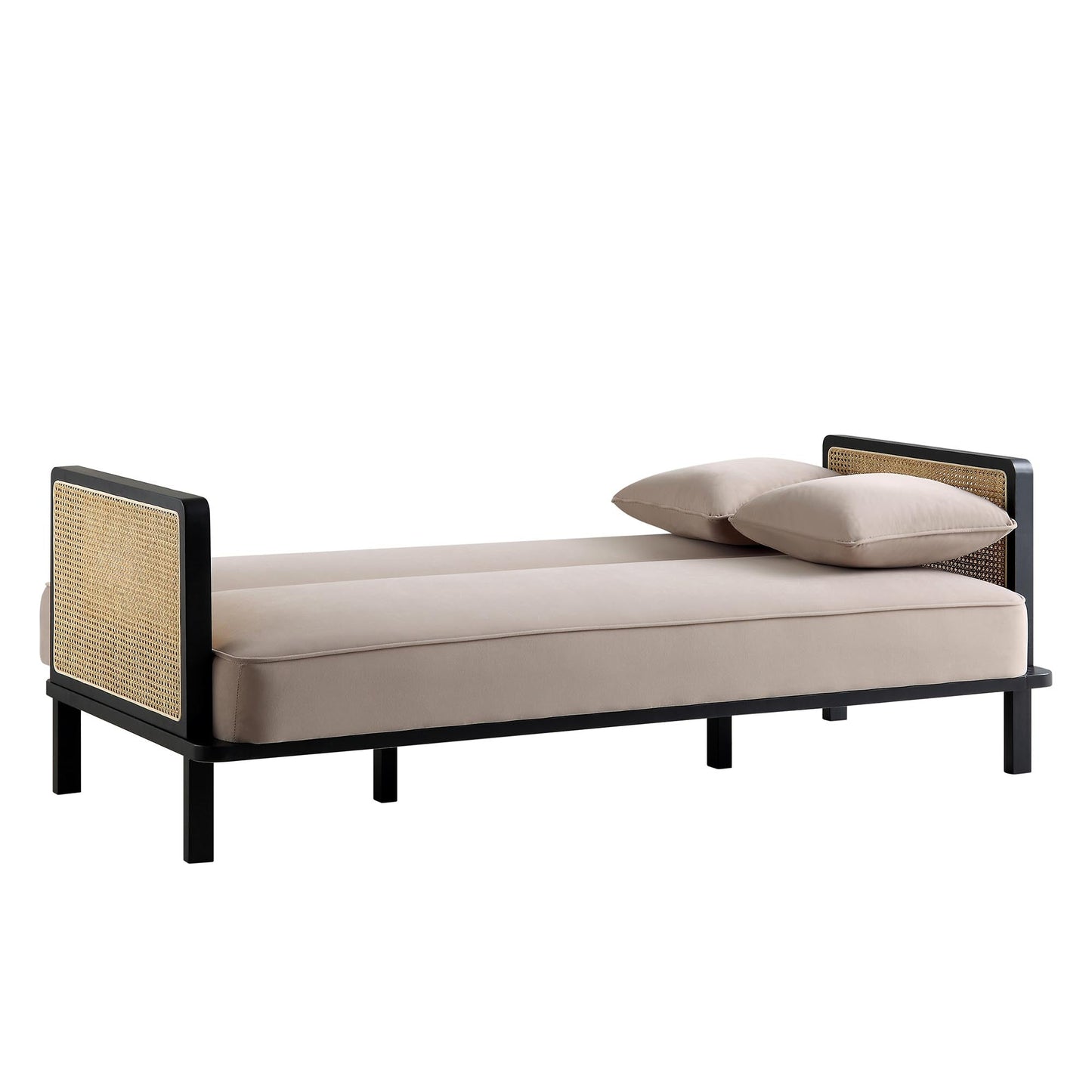 Pienza Cane Sofa Bed, Taupe Velvet with Black Solid Wood Frame