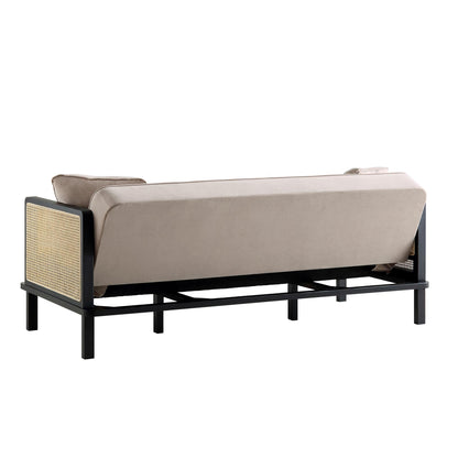 Pienza Cane Sofa Bed, Taupe Velvet with Black Solid Wood Frame