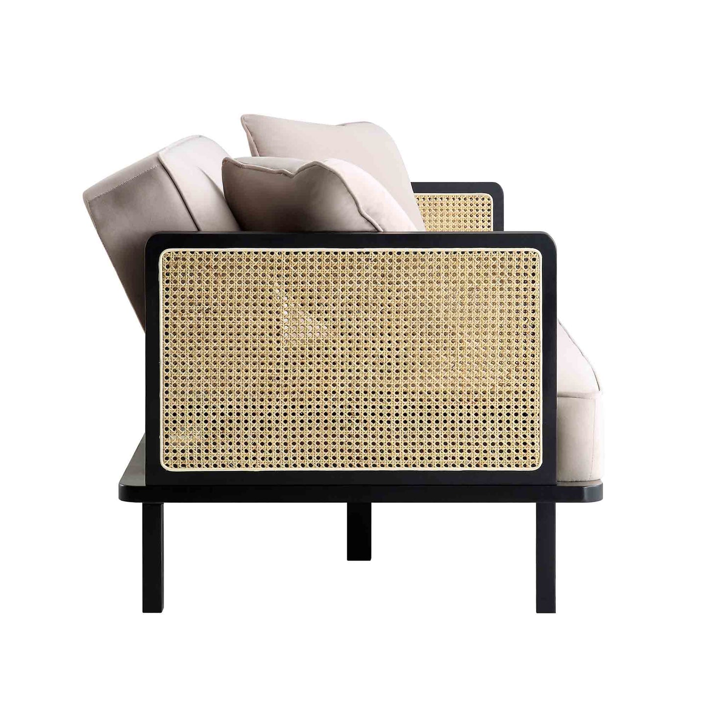 Pienza Cane Sofa Bed, Taupe Velvet with Black Solid Wood Frame