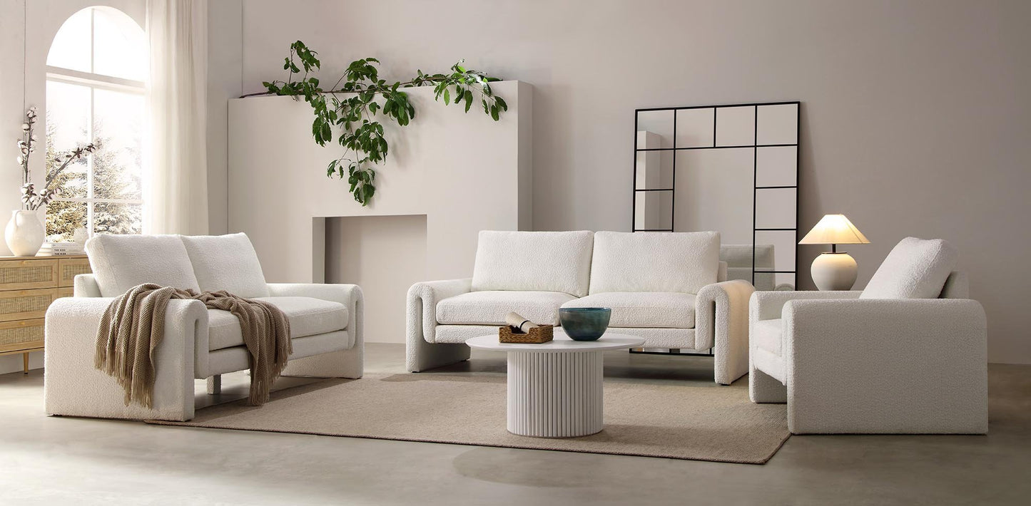 Hampstead White Boucle Curved 2-Seater Sofa