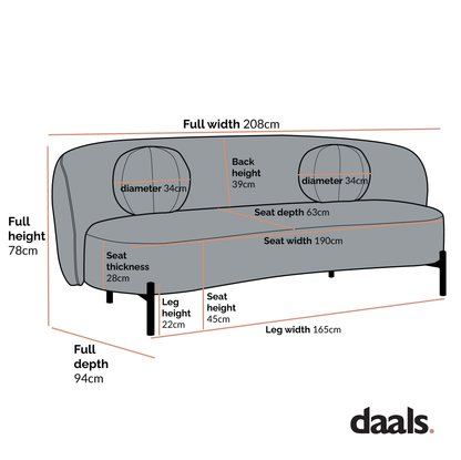 Amboise 3-Seater Curved Sofa with Ball Cushions, Marigold Textured Fabric