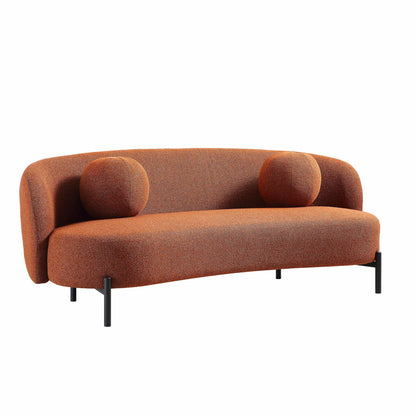 Amboise 3-Seater Curved Sofa with Ball Cushions, Brick Boucle