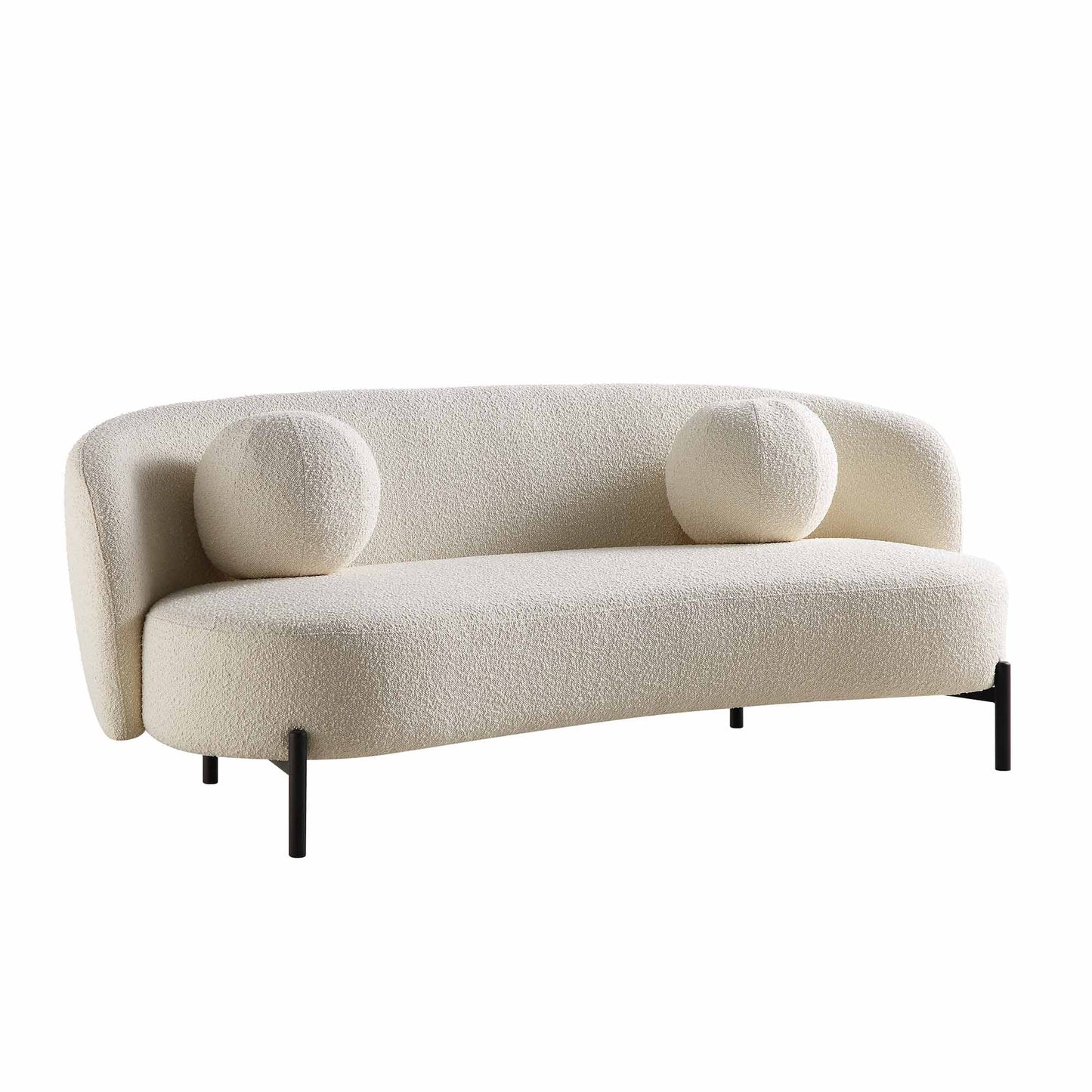 Amboise 3-Seater Curved Sofa with Ball Cushions, Ecru Boucle