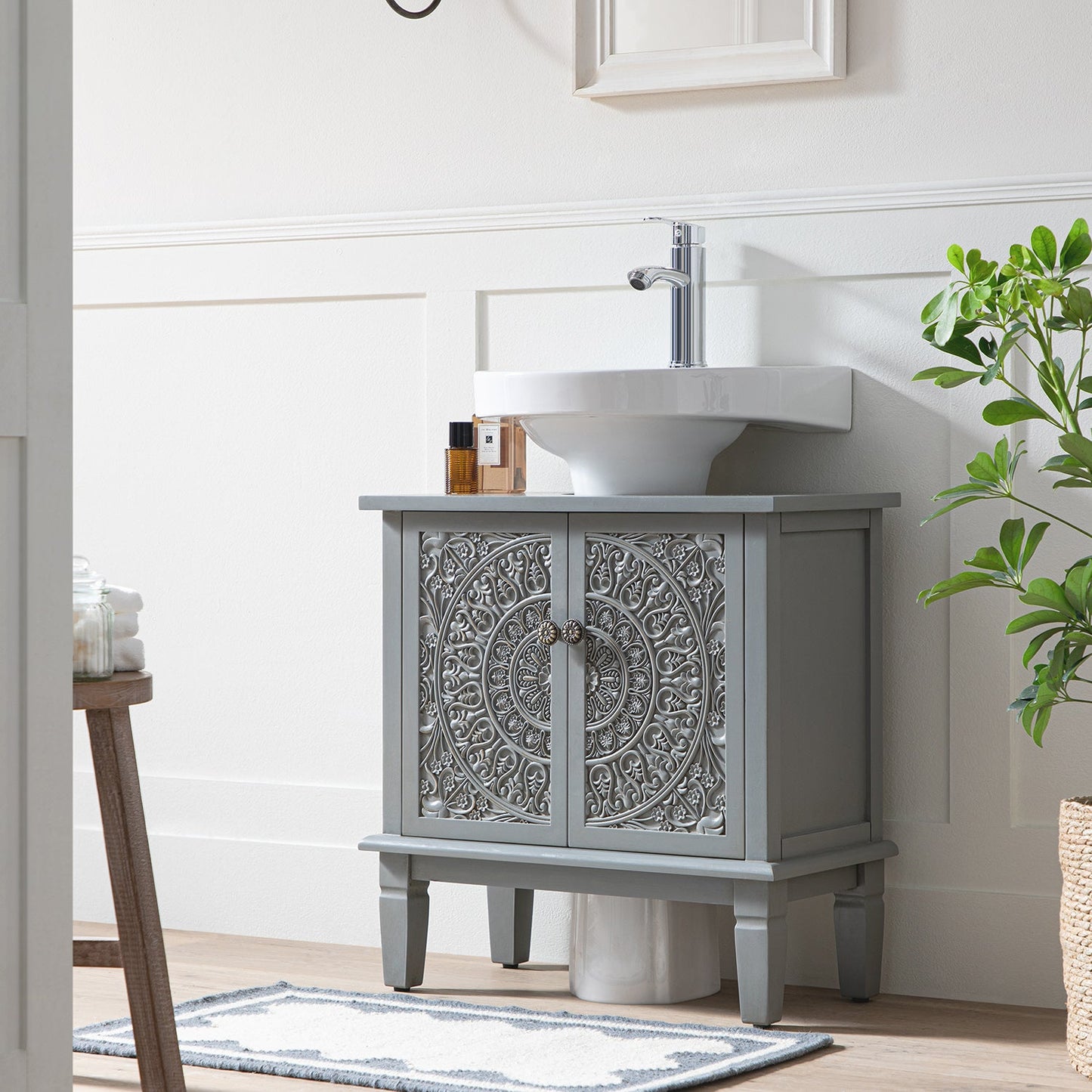 Chantilly Mid Grey Carved Bathroom Undersink Unit
