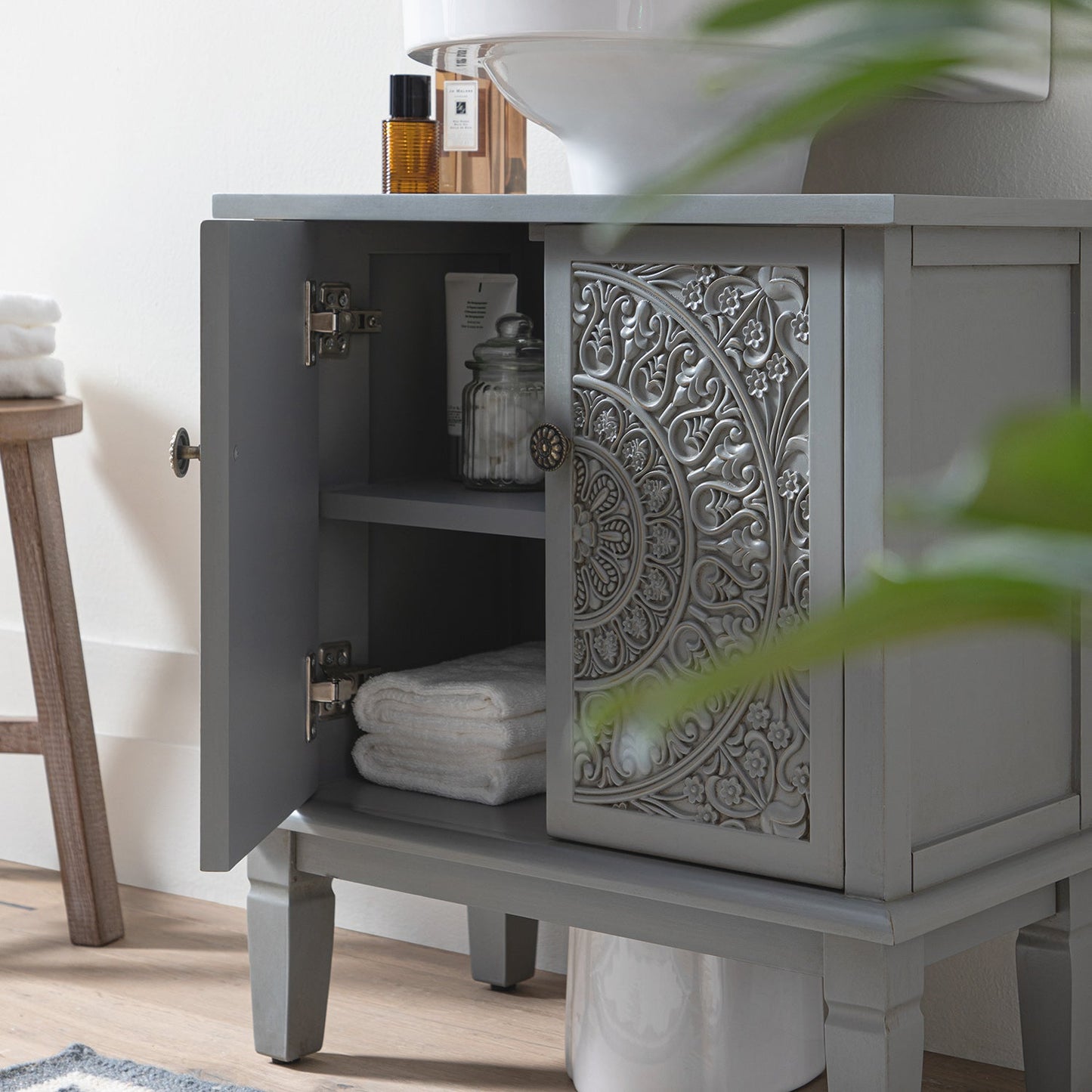 Chantilly Mid Grey Carved Bathroom Undersink Unit