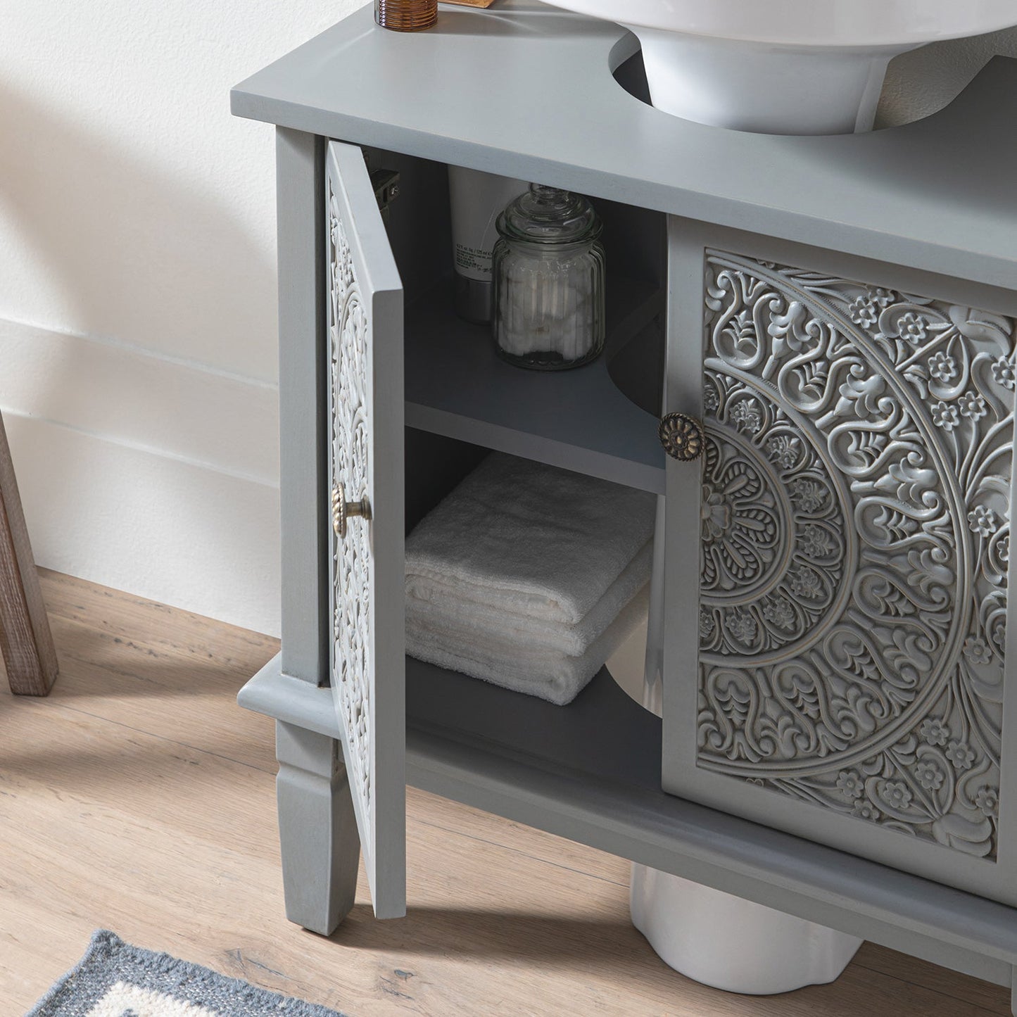 Chantilly Mid Grey Carved Bathroom Undersink Unit
