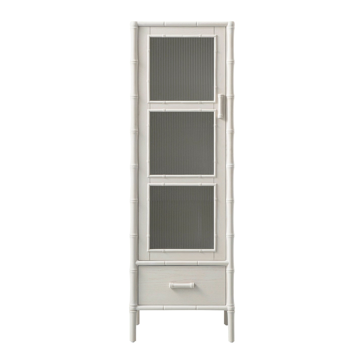 Elstowe Faux Bamboo and Fluted Glass 1-Door Cabinet, Shaded White