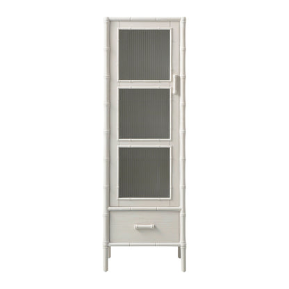 Elstowe Faux Bamboo and Fluted Glass 1-Door Cabinet, Shaded White