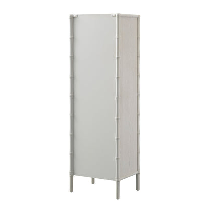 Elstowe Faux Bamboo and Fluted Glass 1-Door Cabinet, Shaded White