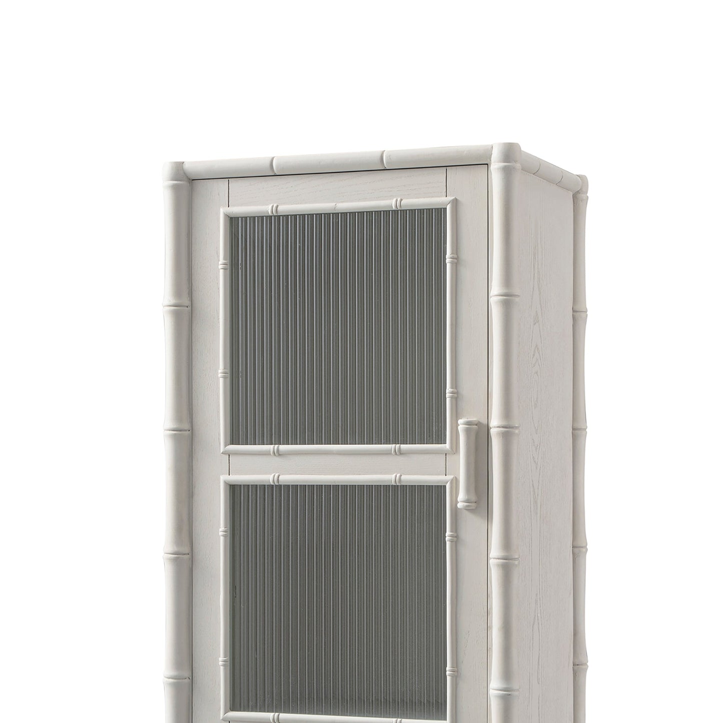 Elstowe Faux Bamboo and Fluted Glass 1-Door Cabinet, Shaded White