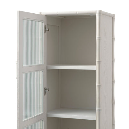 Elstowe Faux Bamboo and Fluted Glass 1-Door Cabinet, Shaded White
