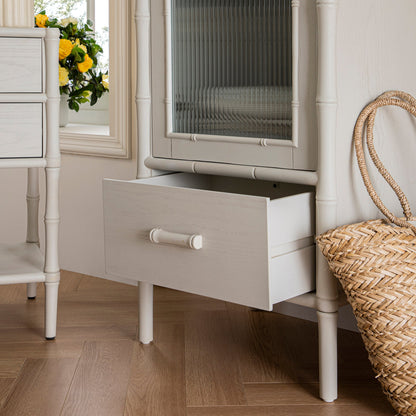 Elstowe Faux Bamboo and Fluted Glass 1-Door Cabinet, Shaded White