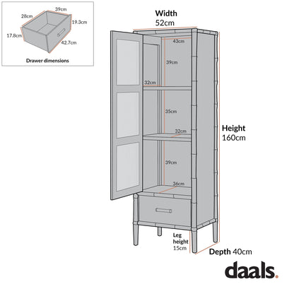 Elstowe Faux Bamboo and Fluted Glass 1-Door Cabinet, Warm Grey