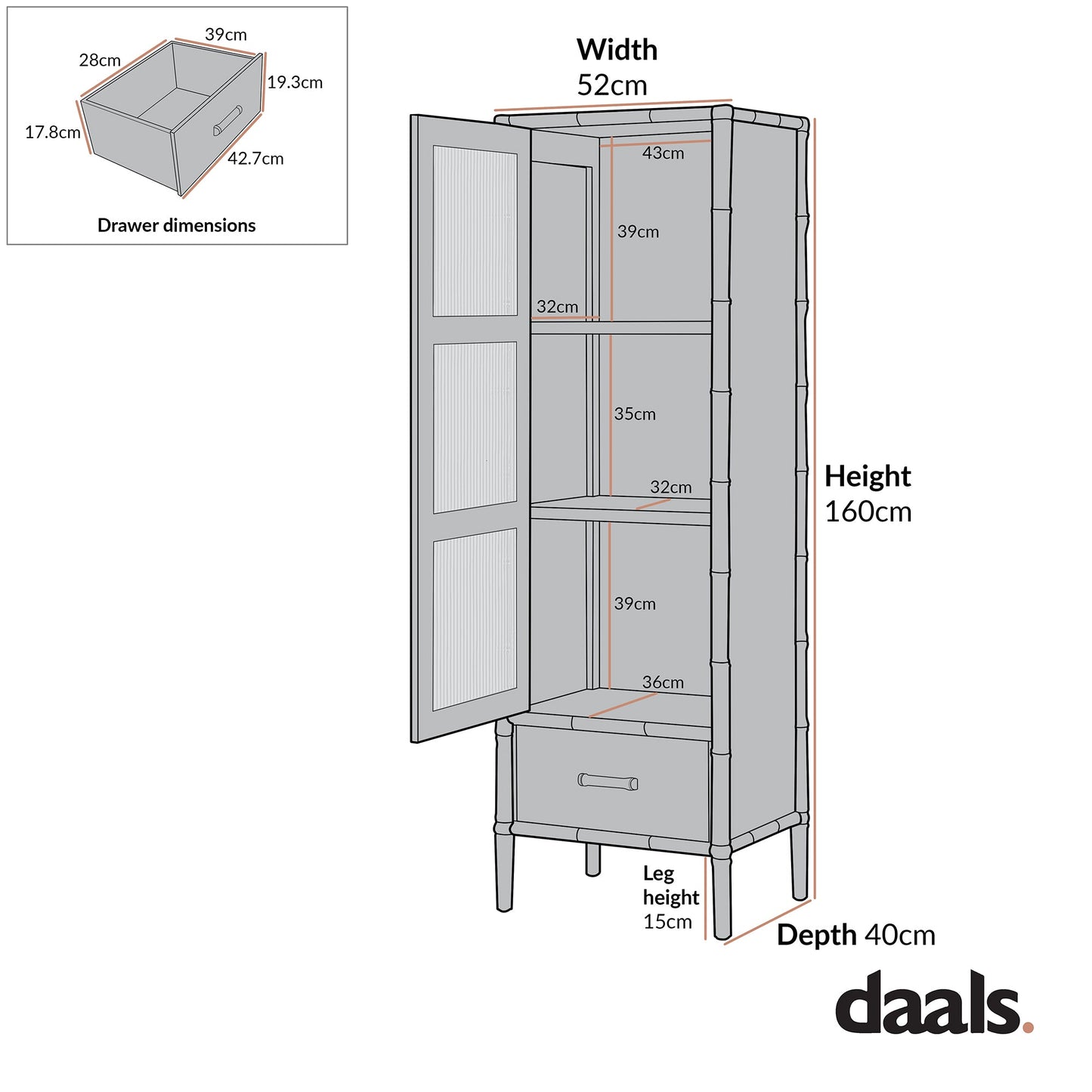 Elstowe Faux Bamboo and Fluted Glass 1-Door Cabinet, Sage Green