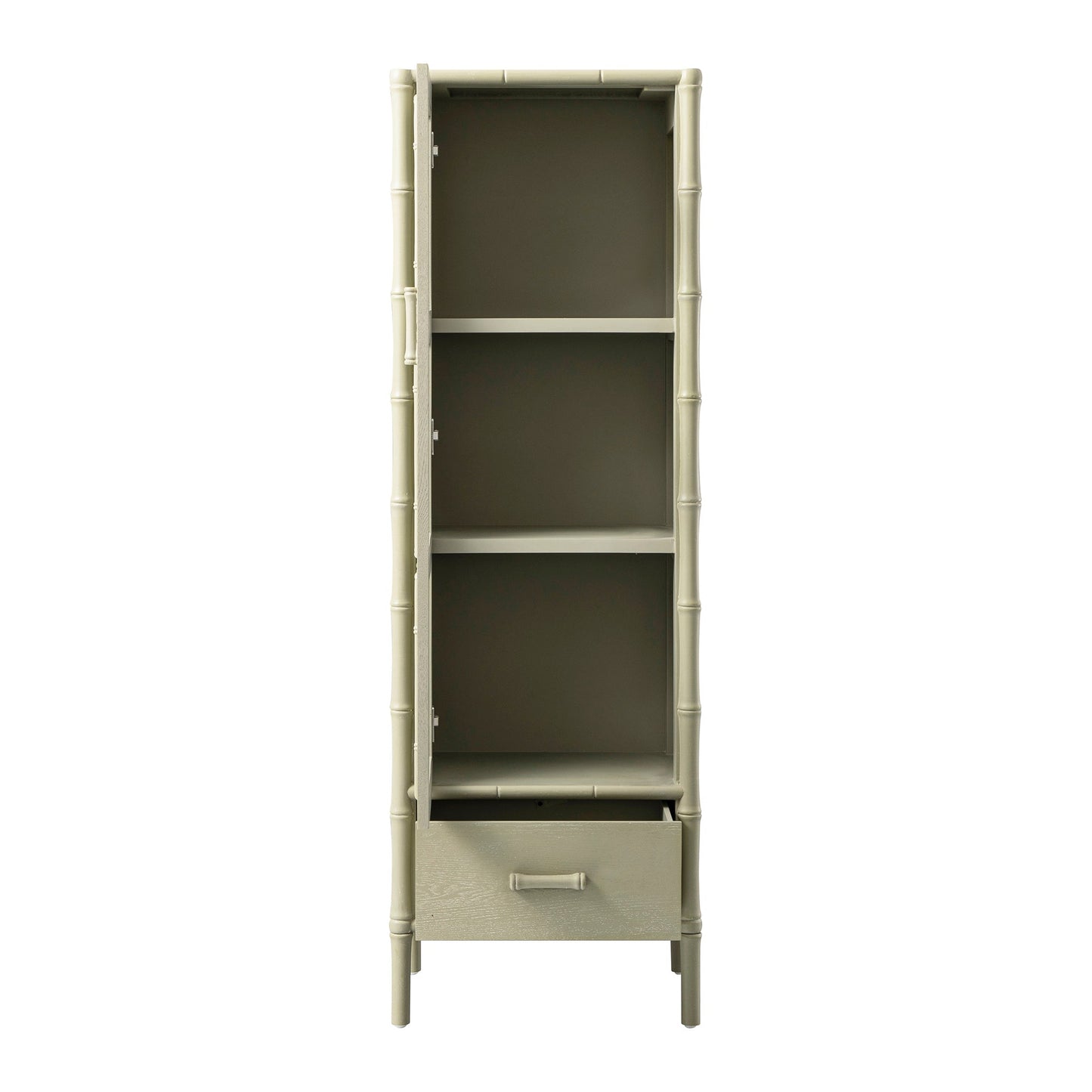 Elstowe Faux Bamboo and Fluted Glass 1-Door Cabinet, Sage Green