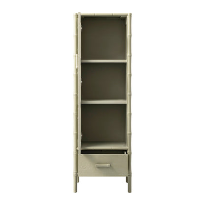 Elstowe Faux Bamboo and Fluted Glass 1-Door Cabinet, Sage Green