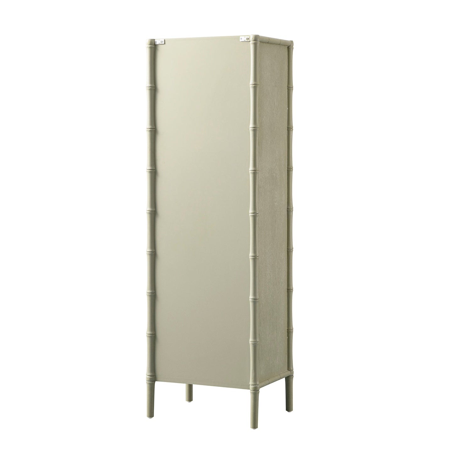 Elstowe Faux Bamboo and Fluted Glass 1-Door Cabinet, Sage Green