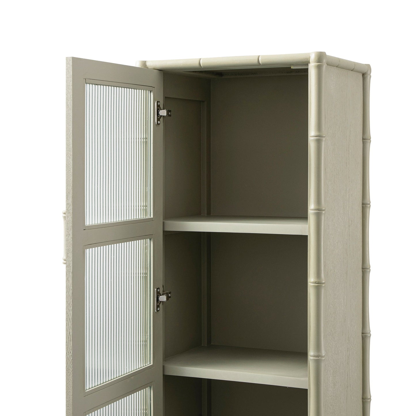 Elstowe Faux Bamboo and Fluted Glass 1-Door Cabinet, Sage Green