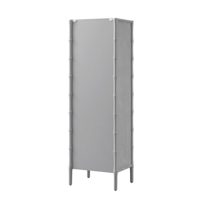 Elstowe Faux Bamboo and Fluted Glass 1-Door Cabinet, Warm Grey